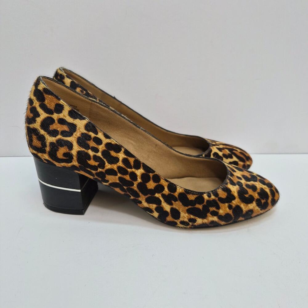 Aubrey Lynn Leopard Calf Hair Amanda Block Heeled Shoes Size 7.5 Chic